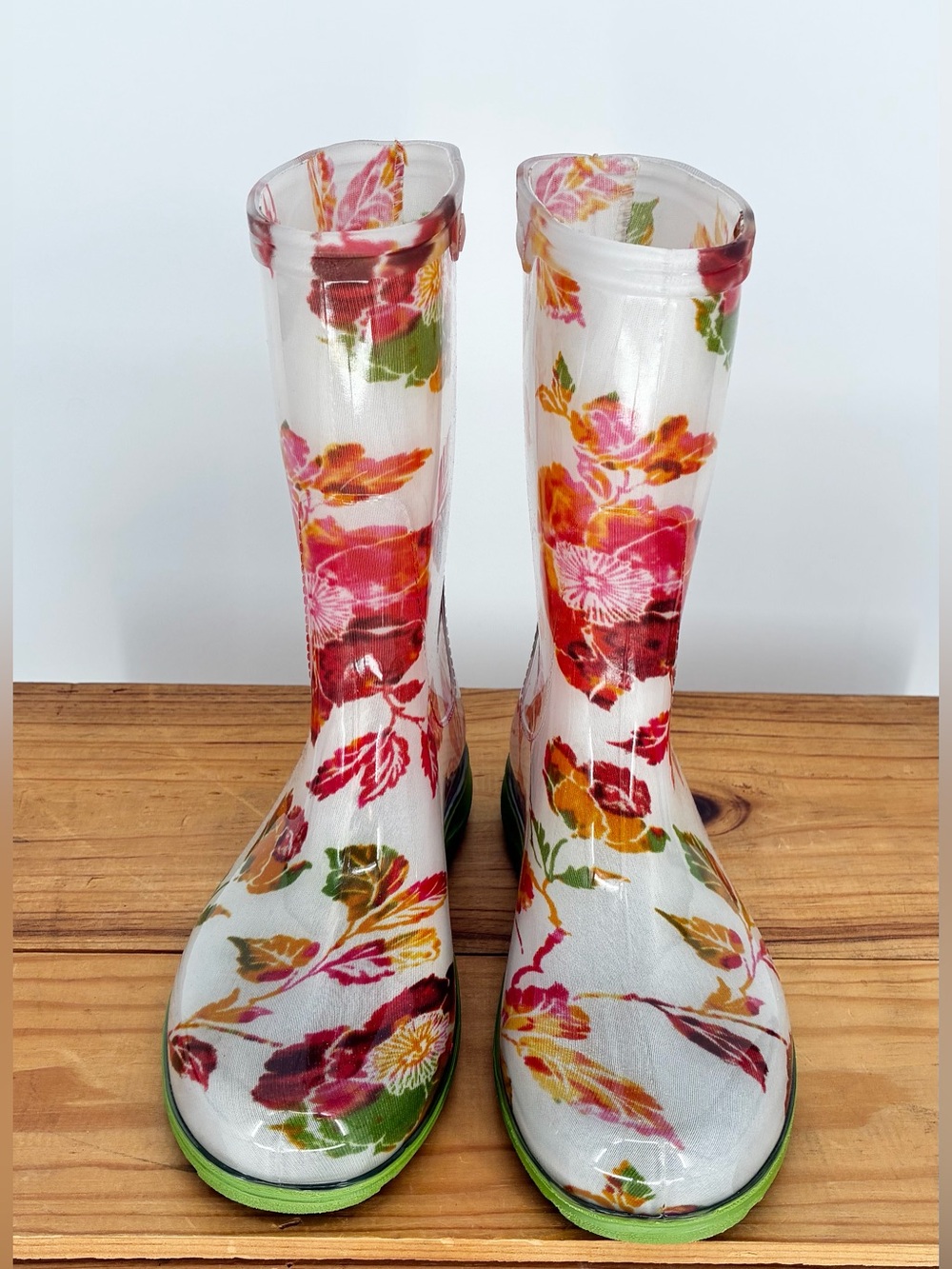 Sloggers Autumn Leaves Floral Waterproof Mid Calf Garden Rain Boots Size 7